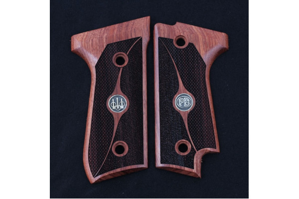 Beretta 92S Wooden (Rosewood) Silver & Mine Logo Handgun Grip