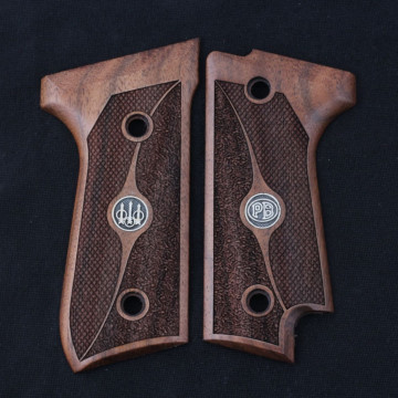 Beretta 92S Wooden (Turkish Walnut) Silver & Mine Logo Handgun Grip