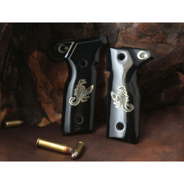 Beretta Mod 8000 / 8040 F Stoger (Acrylic Black) Brass & Mine Logo Handgun Grip