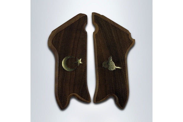 Luger P08 Wooden (Turkish Walnut) Brass Logo Handgun Grip